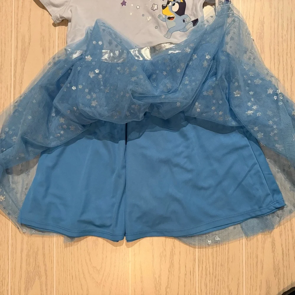 Bluey Hooded Tutu Dress Girls Size M Blue Glitter Star Character Dress NEW